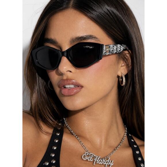 Ed Hardy Sunglasses Skull Floral Cat Eye Lion Y2K Shades Black Streetwear NWT main image 6